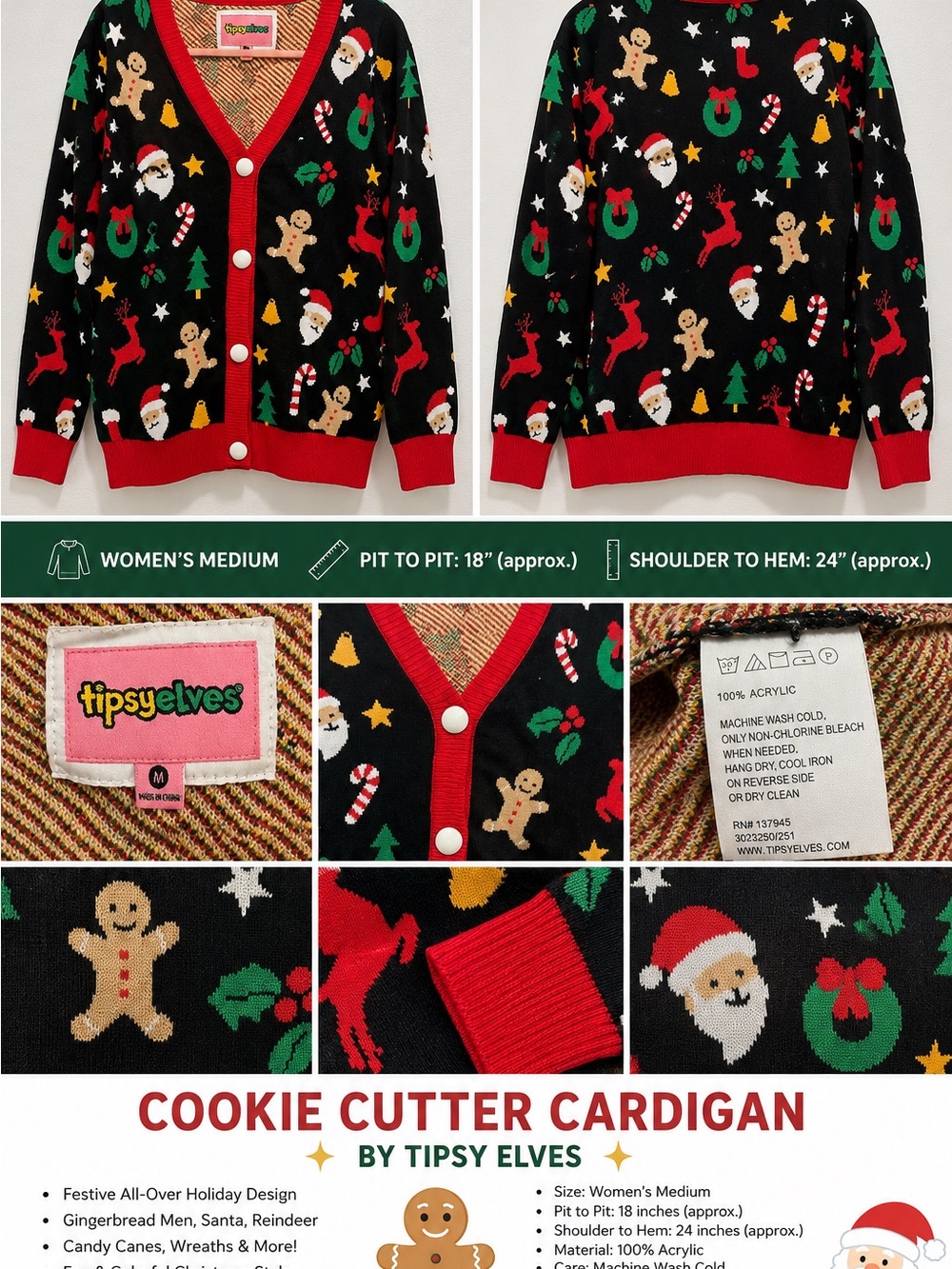 Tipsy Elves Cookie Cutter Christmas Cardigan